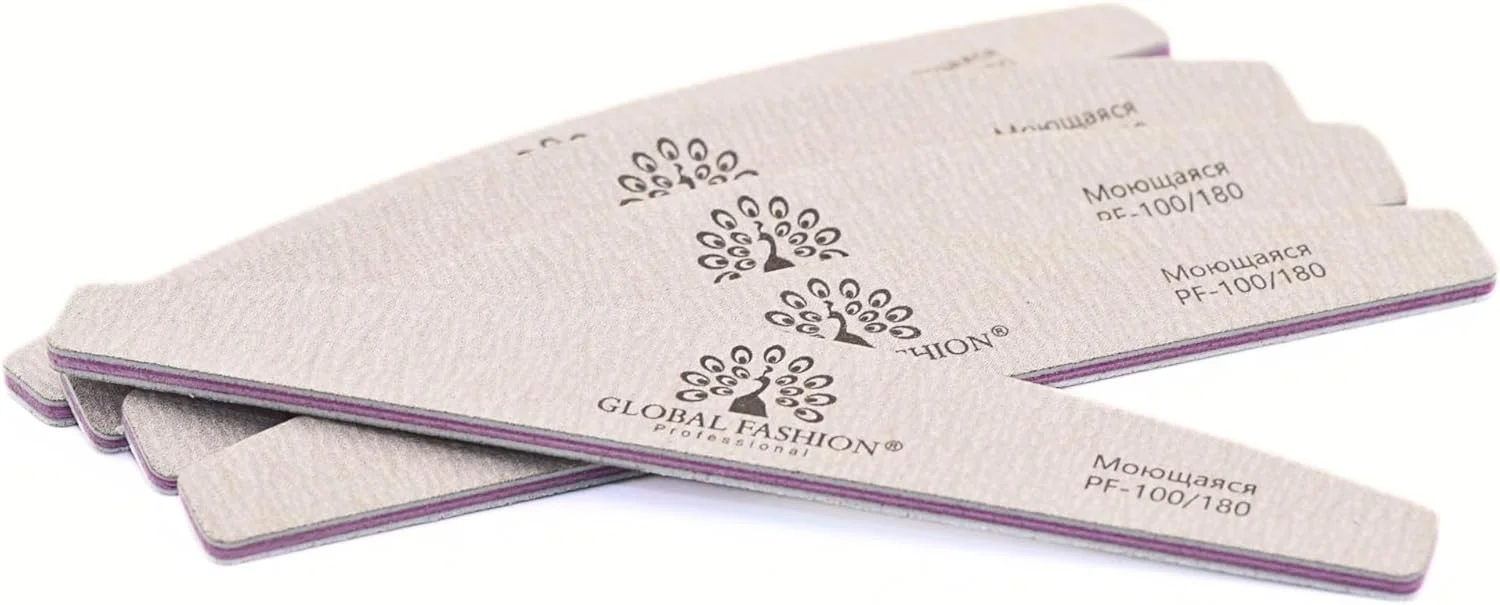 مجموعه سوهان ناخن قابل شستشو حرفه ای گلوبال فشن برای ناخن های طبیعی و اکریلیک: 24 عدد | (100/180)