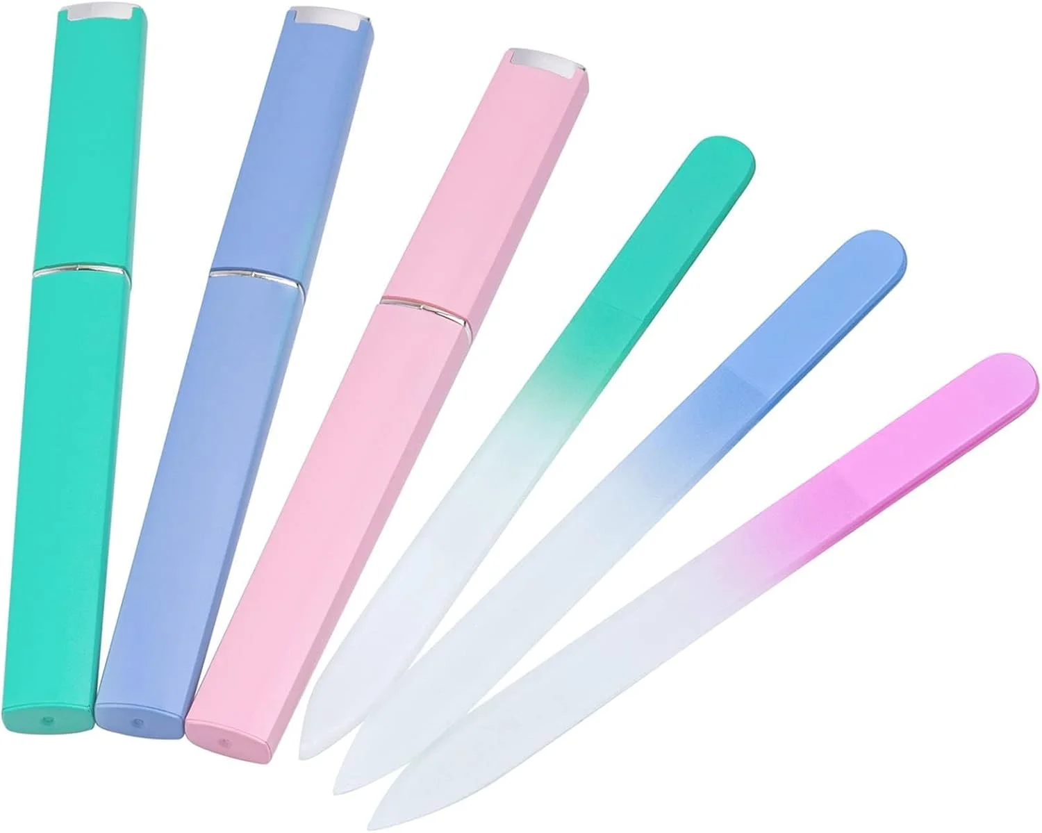 ست سوهان ناخن شیشه ای خزنه با قاب - سوهان دو طرفه حکاکی شده برای ناخن های طبیعی، ابزار حرفه ای مانیکور - هدیه ای منحصر به فرد برای زنان و دختران (3 عددی)