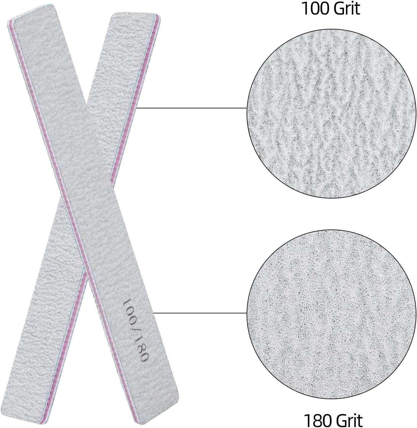 سوهان ناخن بسته 25 عددی، مناسب برای ناخن های اکریلیک، درجه زبری 100/180، دو طرفه، سمباده ای، مناسب برای بافرینگ حرفه ای ناخن