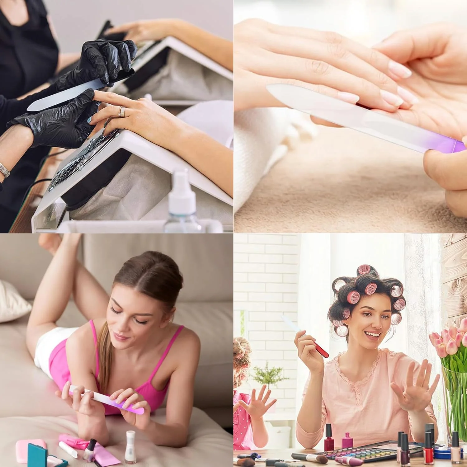 سوهان ناخن شیشه ای - ست 2 عددی نقره ای و صورتی برای ناخن های طبیعی - برای مانیکور حرفه ای و فرم دهی دقیق - ابزارهای بادوام، ملایم و ماندگار مراقبت از ناخن