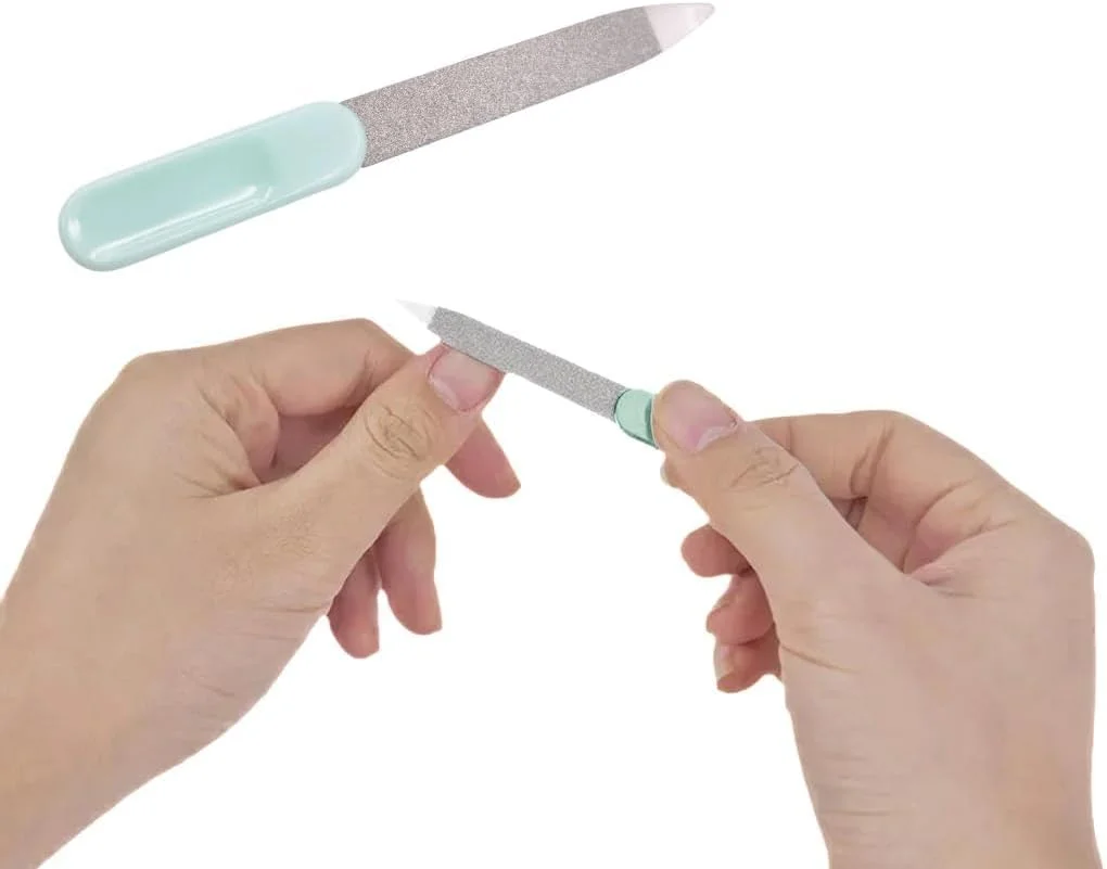 سوهان ناخن استیل ضد زنگ، سمباده دو طرفه حرفه ای، ست ابزار پولیش مانیکور پدیکور ناخن انگشتان دست و پا (آبی روشن)