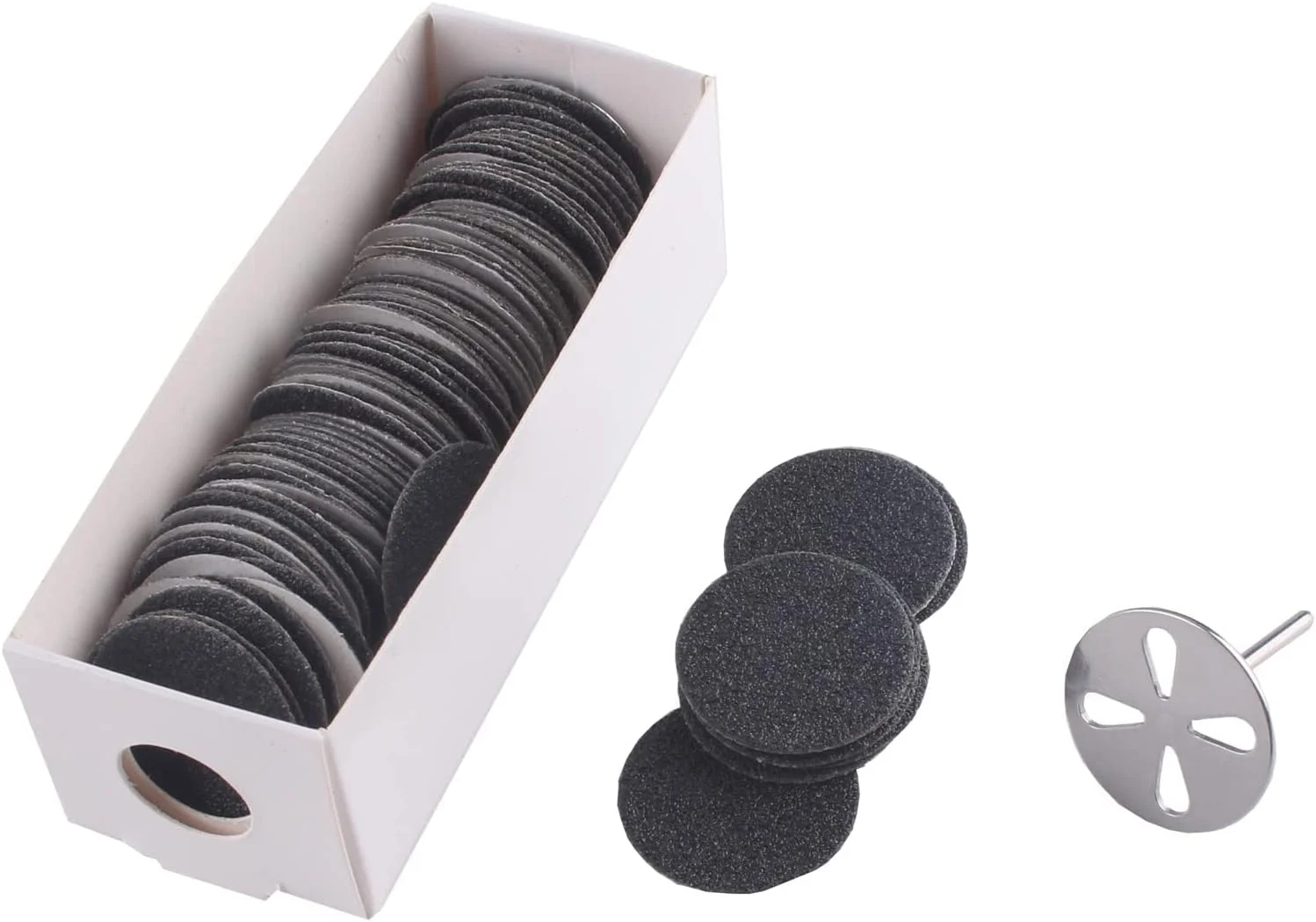 سوهان پا، ۱۰۰ عدد دیسک سمباده و ۱ عدد سری فلزی ناخن، دیسک سمباده پدیکور ۲۵ میلی متری، سوهان برقی پا، سوهان ناخن، درجه زبری ۸۰ (زبر)