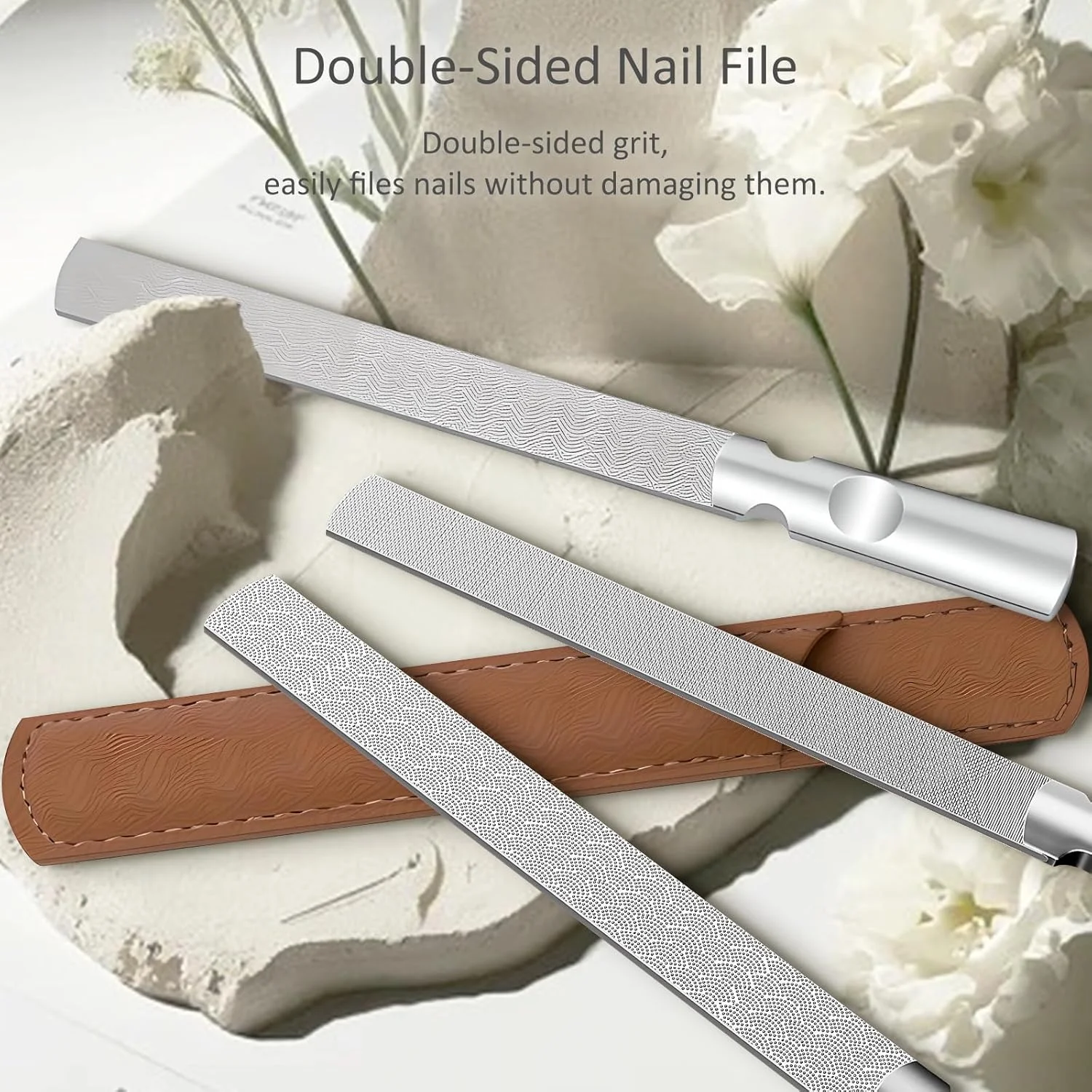 ست سوهان ناخن استیل ضد زنگ - شامل دسته ضد لغزش و جعبه چرمی، طراحی دو طرفه، مناسب برای همه، موثر برای مرتب کردن ناخن