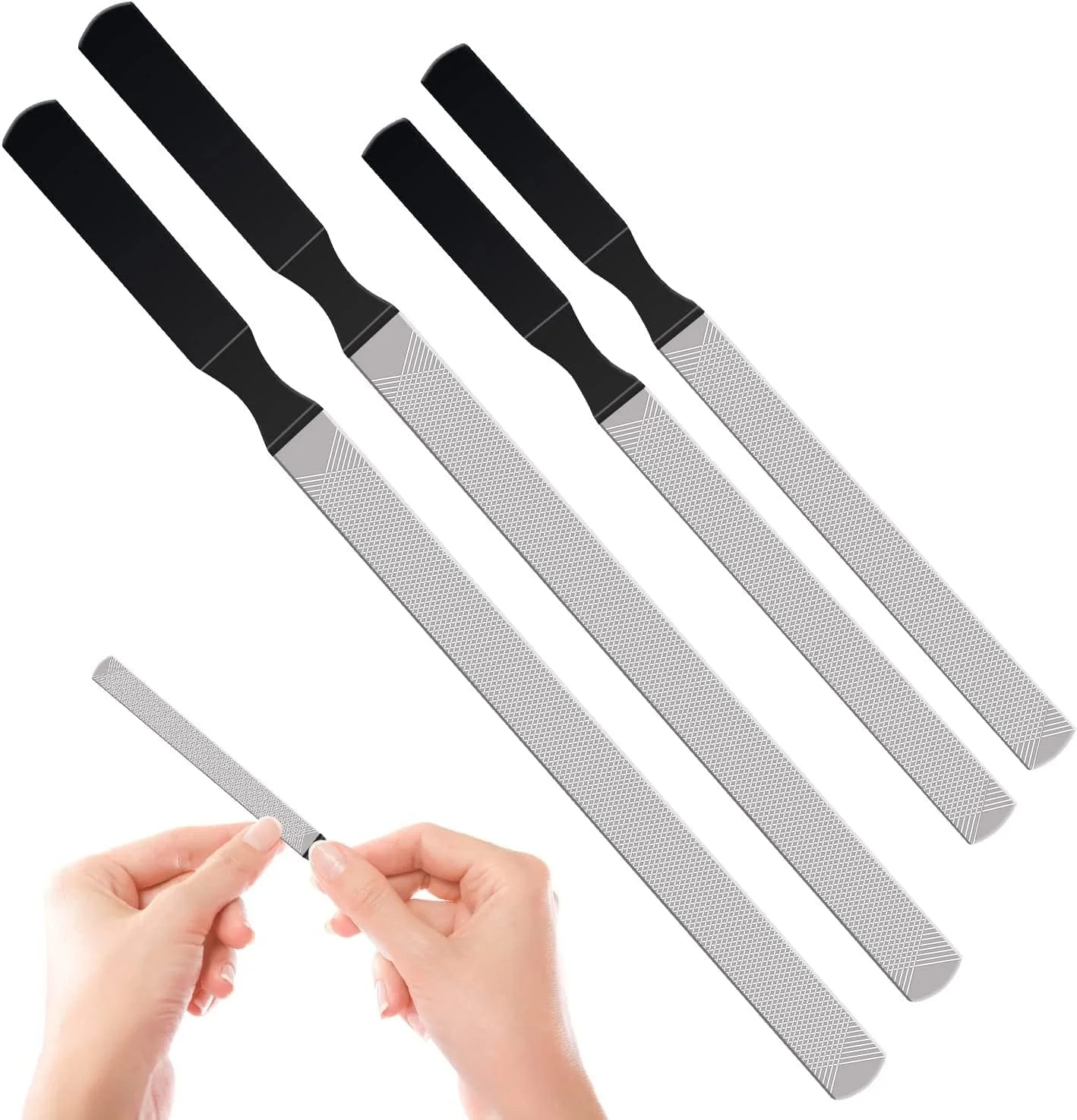 سوهان ناخن استیل ضد زنگ سایوسی، 4 طرفه، 4 عدد، 2 اندازه (18 و 13 سانتی متر)، زبری زیاد، برای ناخن های ضخیم و سگ ها