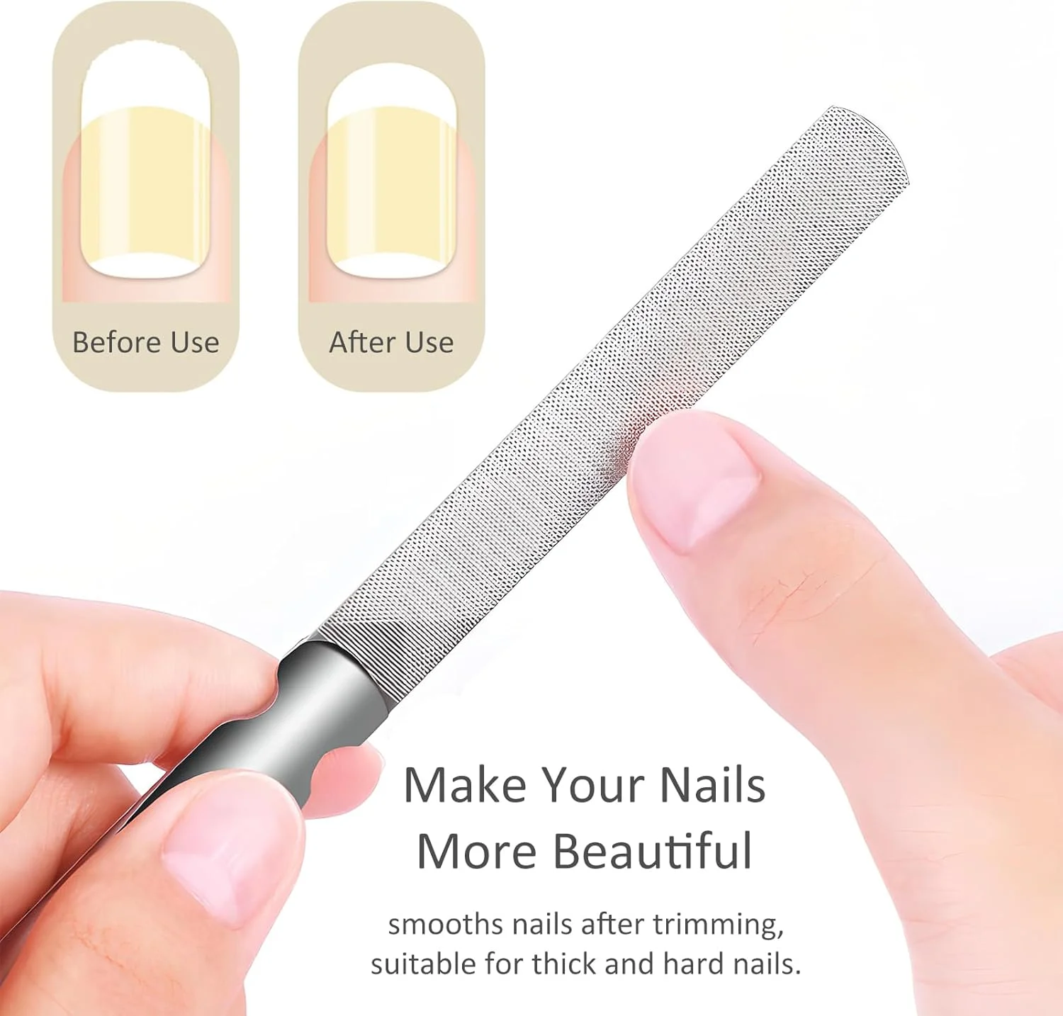 ست سوهان ناخن استیل ضد زنگ - شامل دسته ضد لغزش و جعبه چرمی، طراحی دو طرفه، مناسب برای همه، موثر برای مرتب کردن ناخن