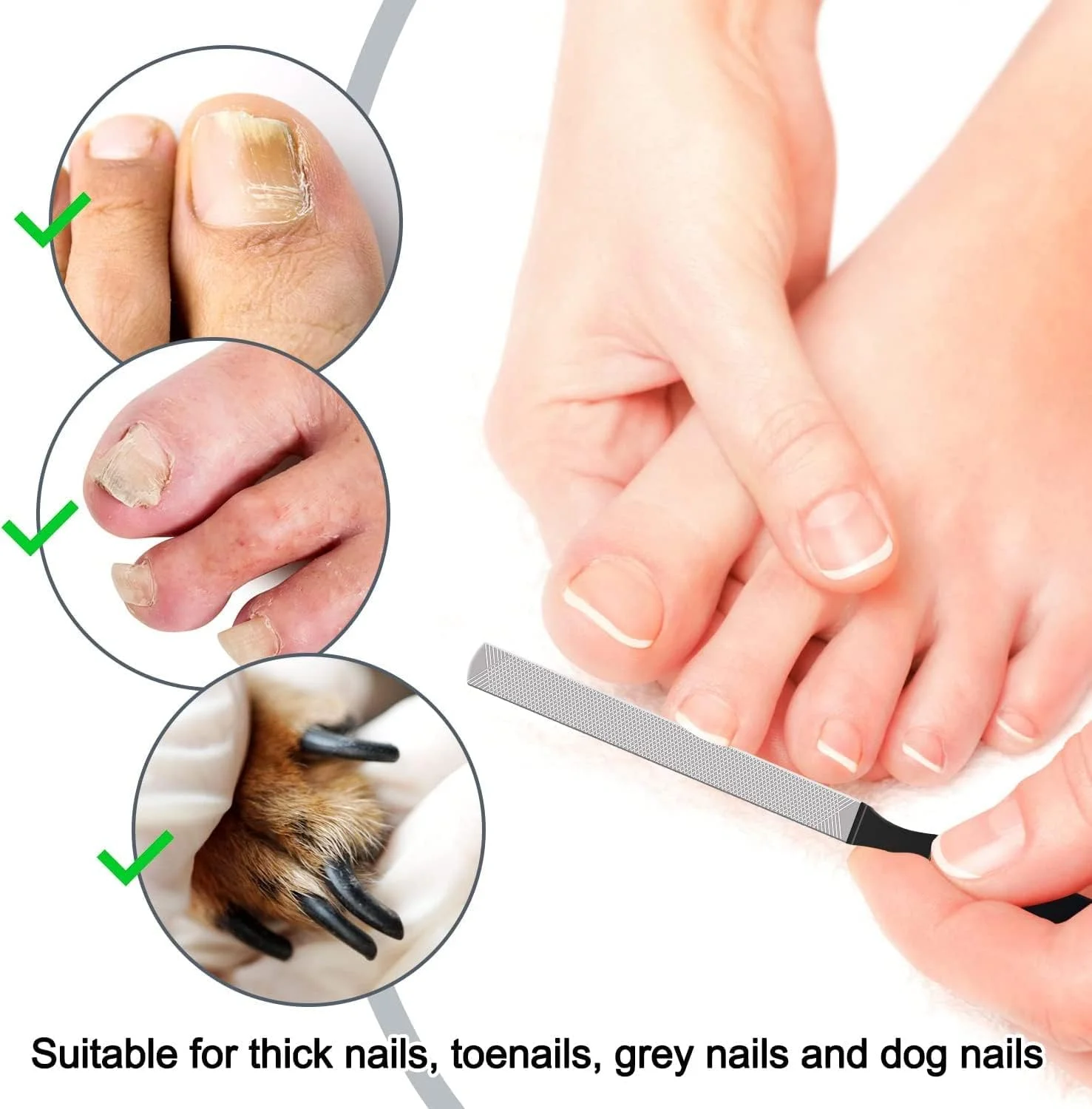 سوهان ناخن استیل ضد زنگ سایوسی، 4 طرفه، 4 عدد، 2 اندازه (18 و 13 سانتی متر)، زبری زیاد، برای ناخن های ضخیم و سگ ها