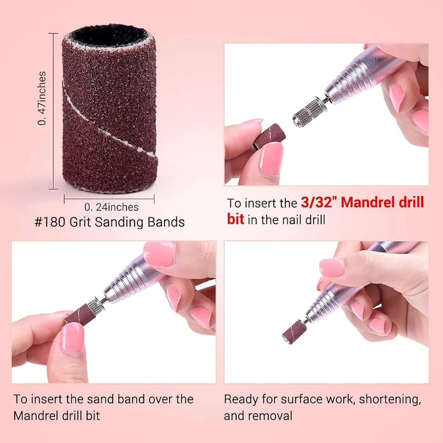 ۱۰۰ عدد نوار سنباده حرفه ای برای مانیکور ناخن، درجه زبری ۱۸۰، مناسب برای دستگاه های سوهان برقی ناخن