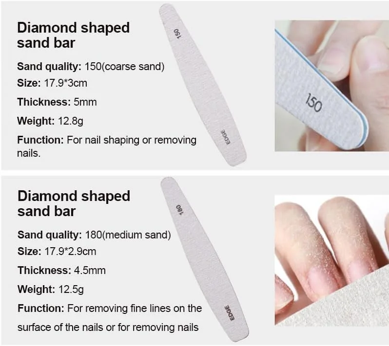 ست سوهان ناخن - 1، ست 6 عددی سوهان و بافر ناخن، تخته سنباده برای ناخن های طبیعی، سوهان ناخن با درجه زبری 100/150/180/220/240/280/1000/4000، سفید، نقره ای، سبز، صورتی، 1.1 اینچ در 7 اینچ