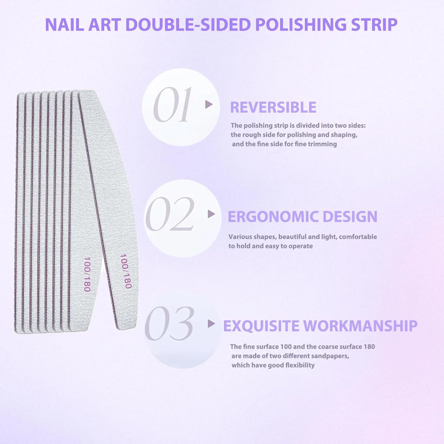 ۱۲ عدد سوهان ناخن و بافر، سمباده های قابل استفاده مجدد برای براق کردن و مرتب کردن ناخن در خانه و سالن (سفید، نیم دایره)