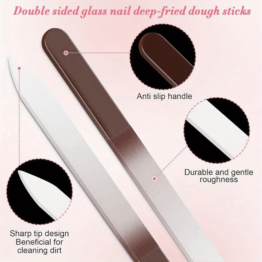 سوهان ناخن شیشه ای برای ناخن های طبیعی - 1 عدد سوهان ناخن کریستالی دو طرفه با کیف، مراقبت حرفه ای مانیکور برای خانم ها (رزگلد)