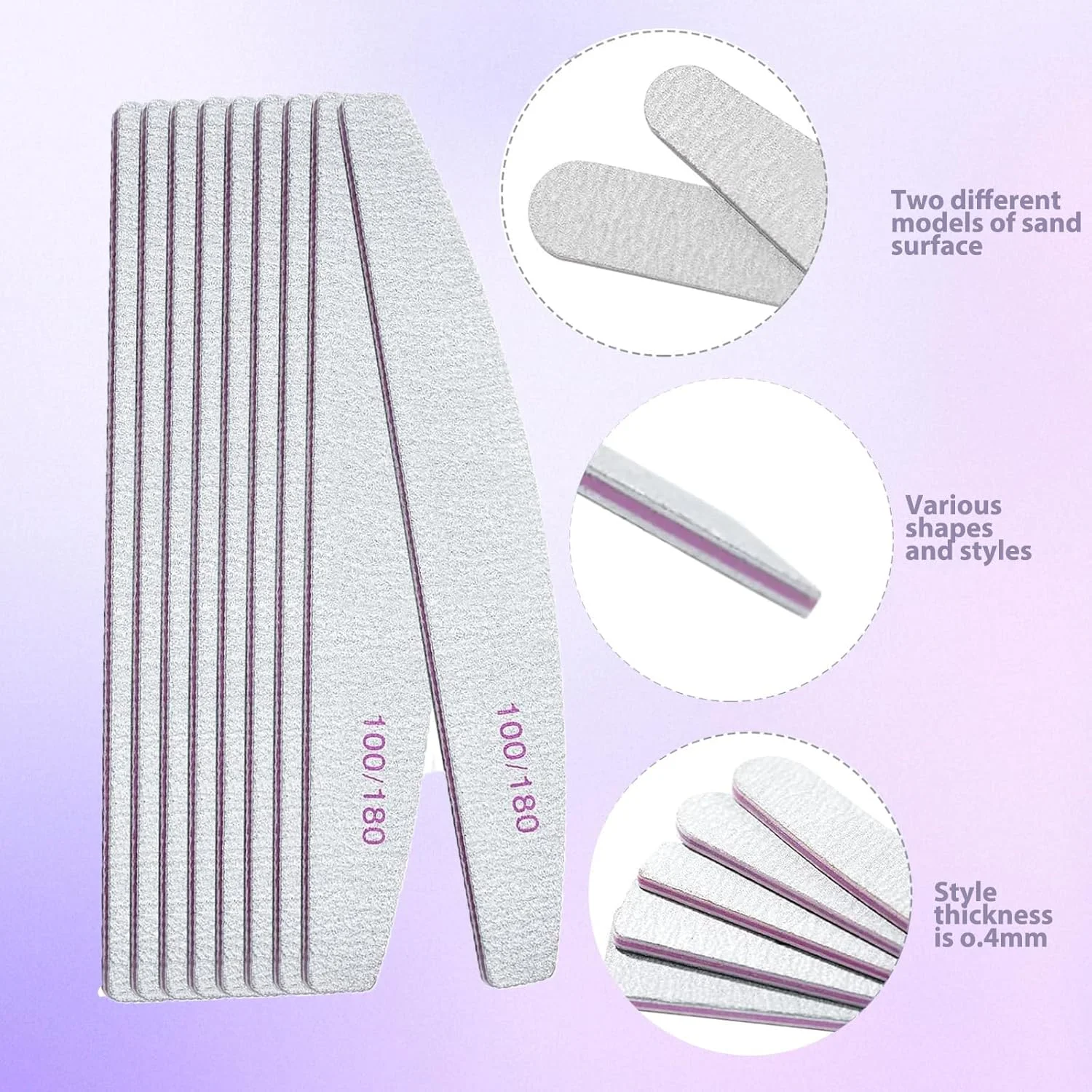 ۱۲ عدد سوهان ناخن و بافر، سمباده های قابل استفاده مجدد برای براق کردن و مرتب کردن ناخن در خانه و سالن (سفید، نیم دایره)