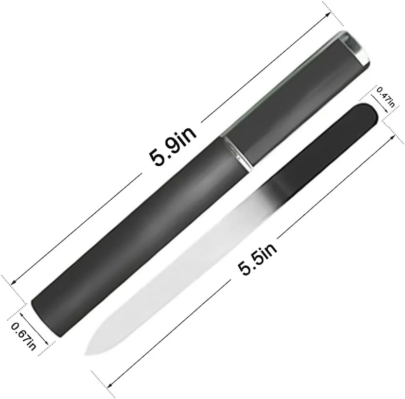 سوهان ناخن شیشه ای برای ناخن های طبیعی - 1 عدد سوهان ناخن کریستالی دو طرفه با کیف، مراقبت حرفه ای مانیکور برای خانم ها (مشکی)