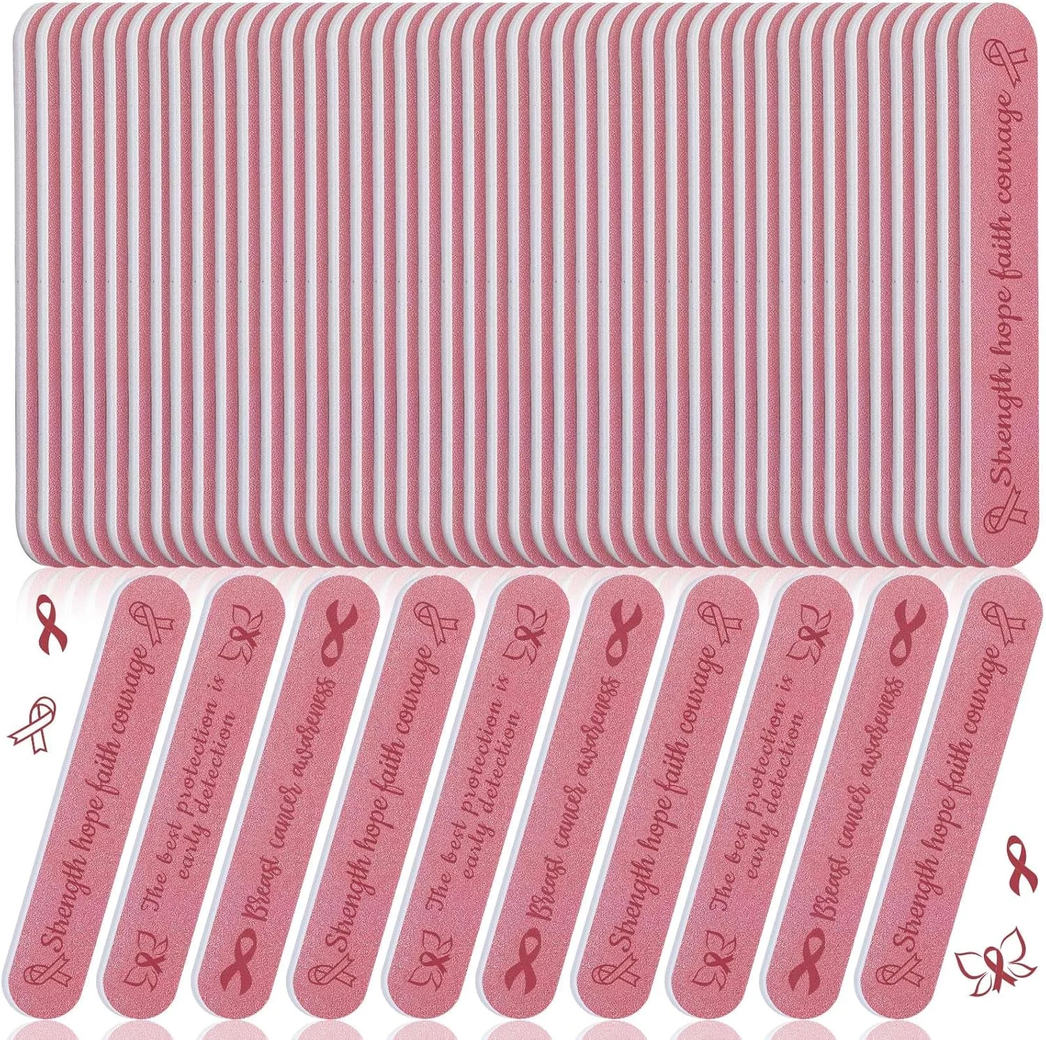 48 عدد سوهان ناخن دو طرفه با طرح روبان صورتی، ابزار مانیکور برای فعالیت های خیریه