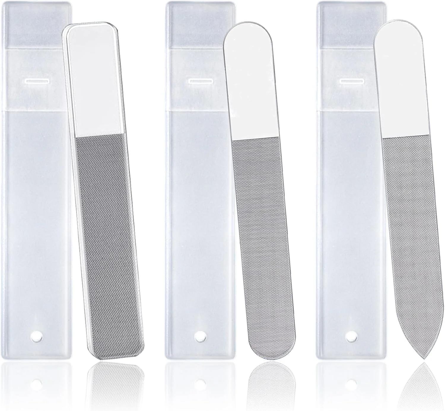 سوهان ناخن شیشه ای کریستالی 3 عددی، سوهان ناخن شیشه ای شفاف در جعبه، سوهان های شفاف برای ناخن های طبیعی، ابزار مانیکور، کیت ابزار مانیکور حرفه ای سالن برای زنان و دختران