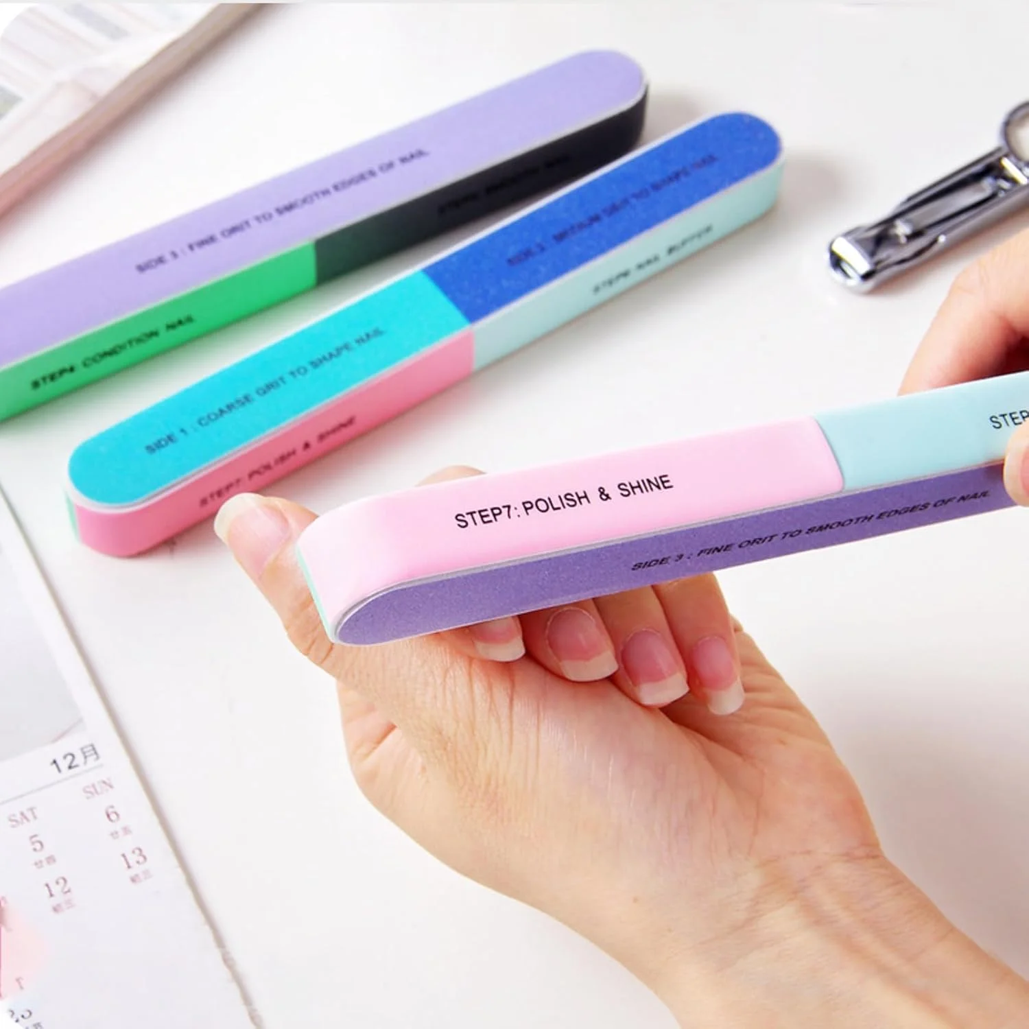 ست سوهان و بافر ناخن حرفه ای 4 عددی - سوهان ناخن 7 طرفه برای شکل دادن، صاف کردن و براق کردن ناخن های طبیعی