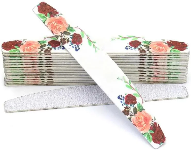 ۱۰ عدد سوهان ناخن حرفه ای، سمباده دو طرفه قابل استفاده مجدد (دانه بندی ۱۰۰/۱۸۰)، ابزار طراحی ناخن برای استفاده در منزل و سالن، هدیه کریسمس برای خانم ها، طرح گل قرمز شرابی