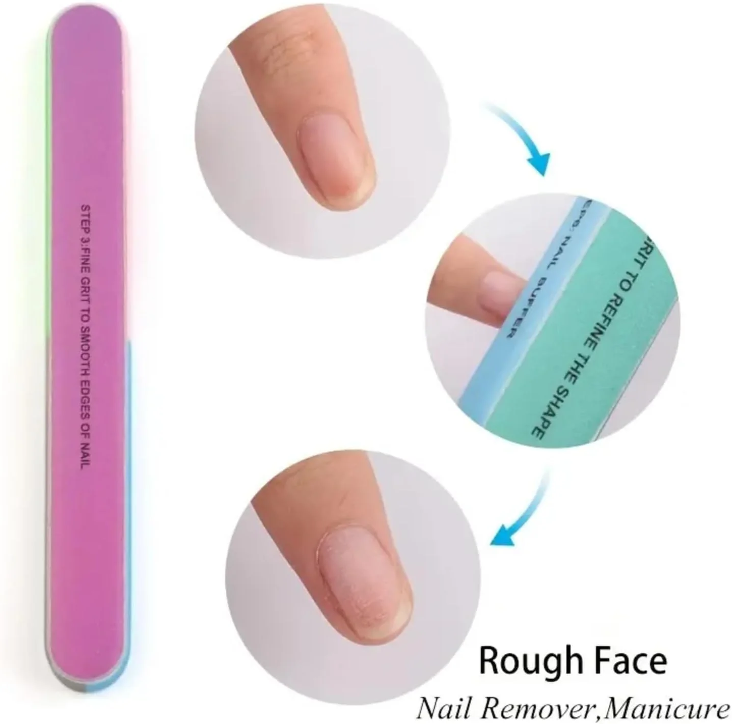 مجموعه سوهان ناخن چند طرفه 3 عددی - میله های سمباده حرفه ای 6 در 1 با اسفنج پولیش، ابزار هنری ناخن با دانه بندی 180/240/3000 برای مانیکور سالن و منزل