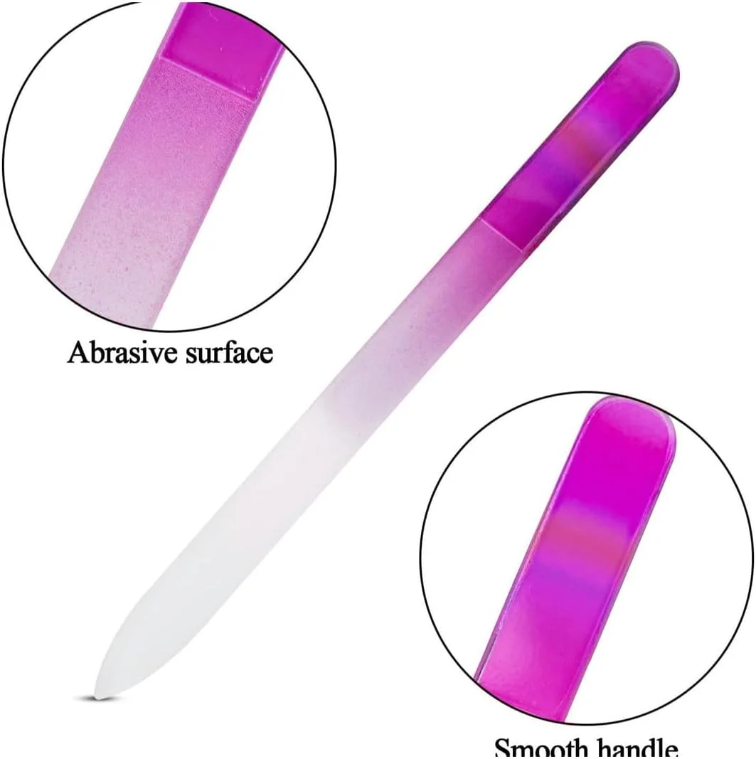 ست ۳ عددی ابزار مراقبت از ناخن، سوهان شیشه ای ناخن دو طرفه بدون بو به همراه کیف، مناسب برای دست و پا