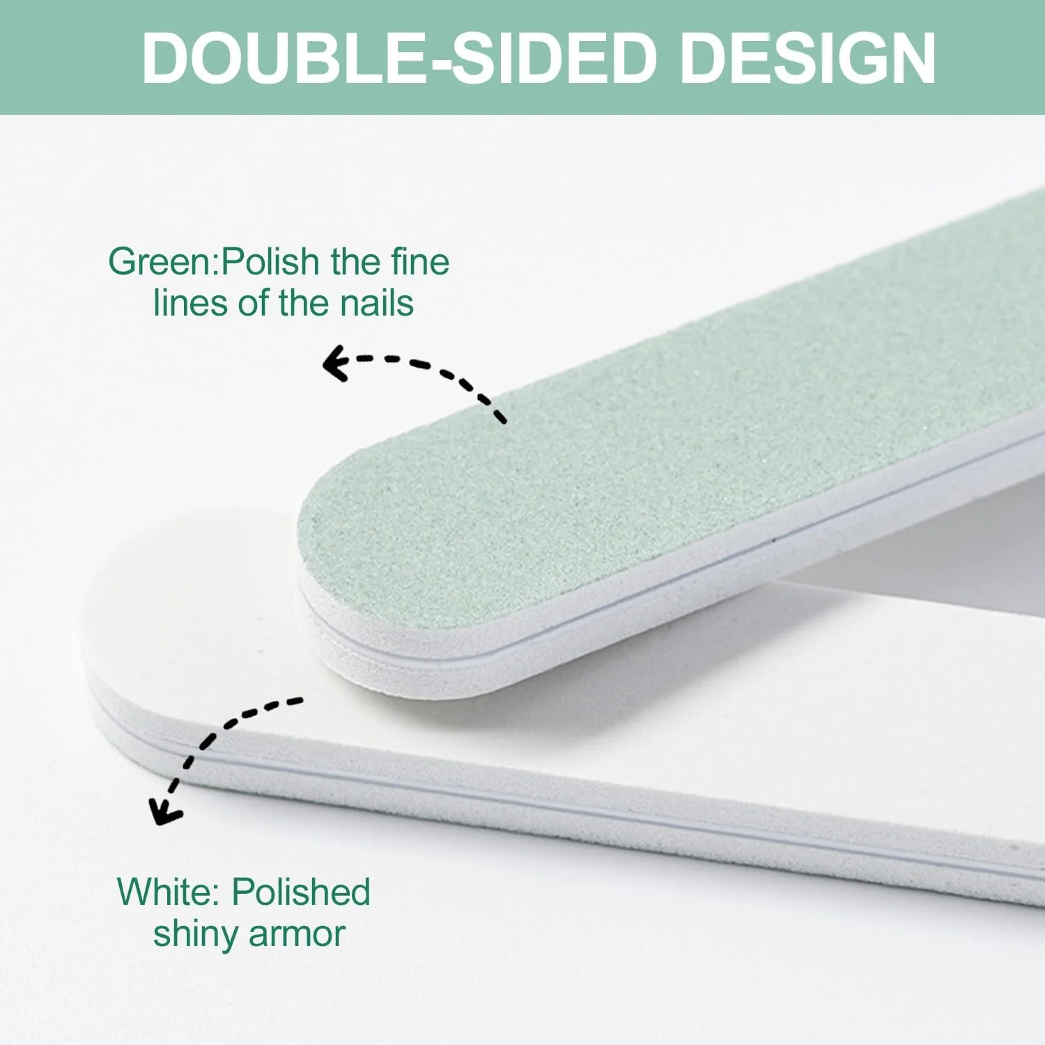 سوهان و بافر ناخن 1 عددی دو طرفه برای ناخن های طبیعی، ابزار مانیکور برای زنان و مردان (سفید و سبز)