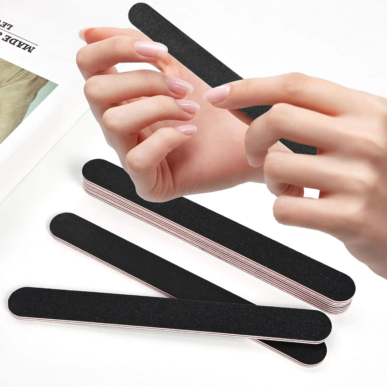 ست سوهان و بافر ناخن بلند و صاف 6 عددی مشکی درجه زبری 100/180 مناسب برای خانه و سالن، ابزار بادوام و سمباده ناخن