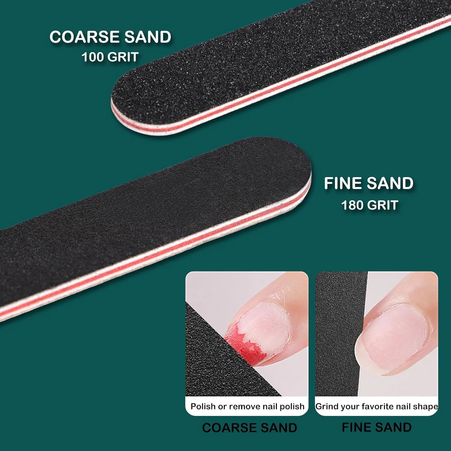 ست سوهان و بافر ناخن بلند و صاف 6 عددی مشکی درجه زبری 100/180 مناسب برای خانه و سالن، ابزار بادوام و سمباده ناخن