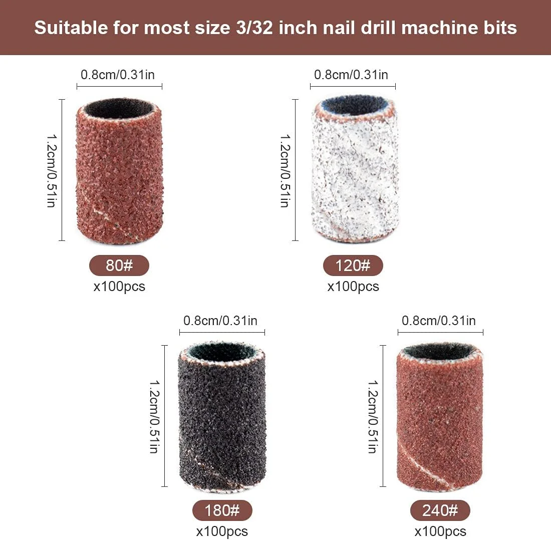 رولی‌بگ سنباده نواری برای دریل ناخن، 240 عدد، 3 رنگ، زبری نرم و سخت، ست سنباده Efile شماره 80#، 120#، 180#، 240#، به همراه 2 عدد سری دریل ناخن 3/32 اینچی برای مانیکور و پدیکور
