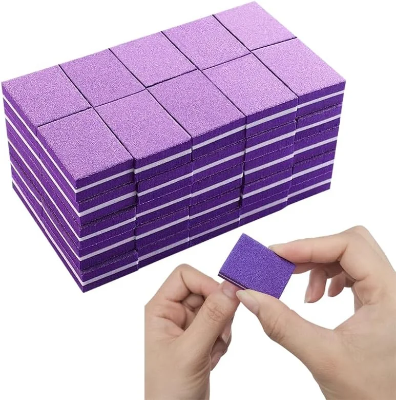 بافر ناخن مینی، گریت 100/180 - سوهان ناخن حرفه ای و بلاک های بافر برای ناخن های طبیعی و اکریلیک، ابزار مانیکور پدیکور، بسته 50 عددی، بنفش