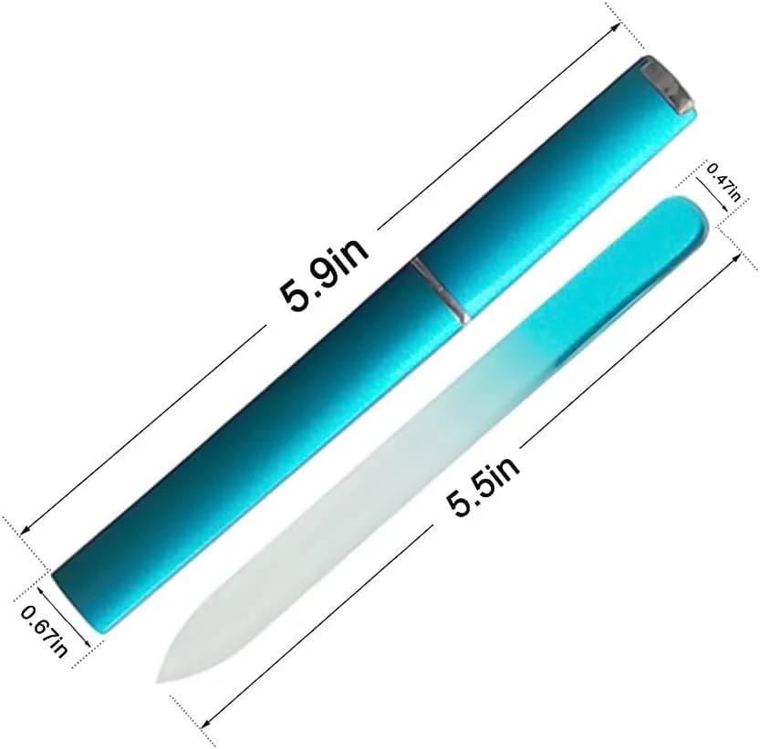 سوهان ناخن شیشه ای برای ناخن های طبیعی - 1 عدد سوهان ناخن کریستالی دو طرفه با کیف، مراقبت حرفه ای مانیکور برای بانوان (آبی)