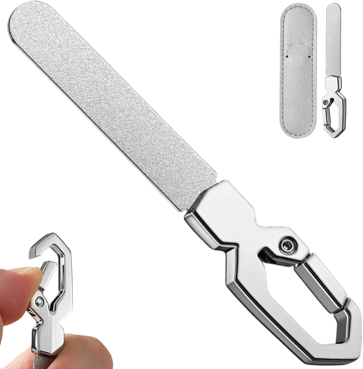 سوهان ناخن فلزی مسافرتی، دو طرفه با قلاب جاکلیدی، سوهان استیل ضد زنگ برای ناخن های دست و پا، نقره ای