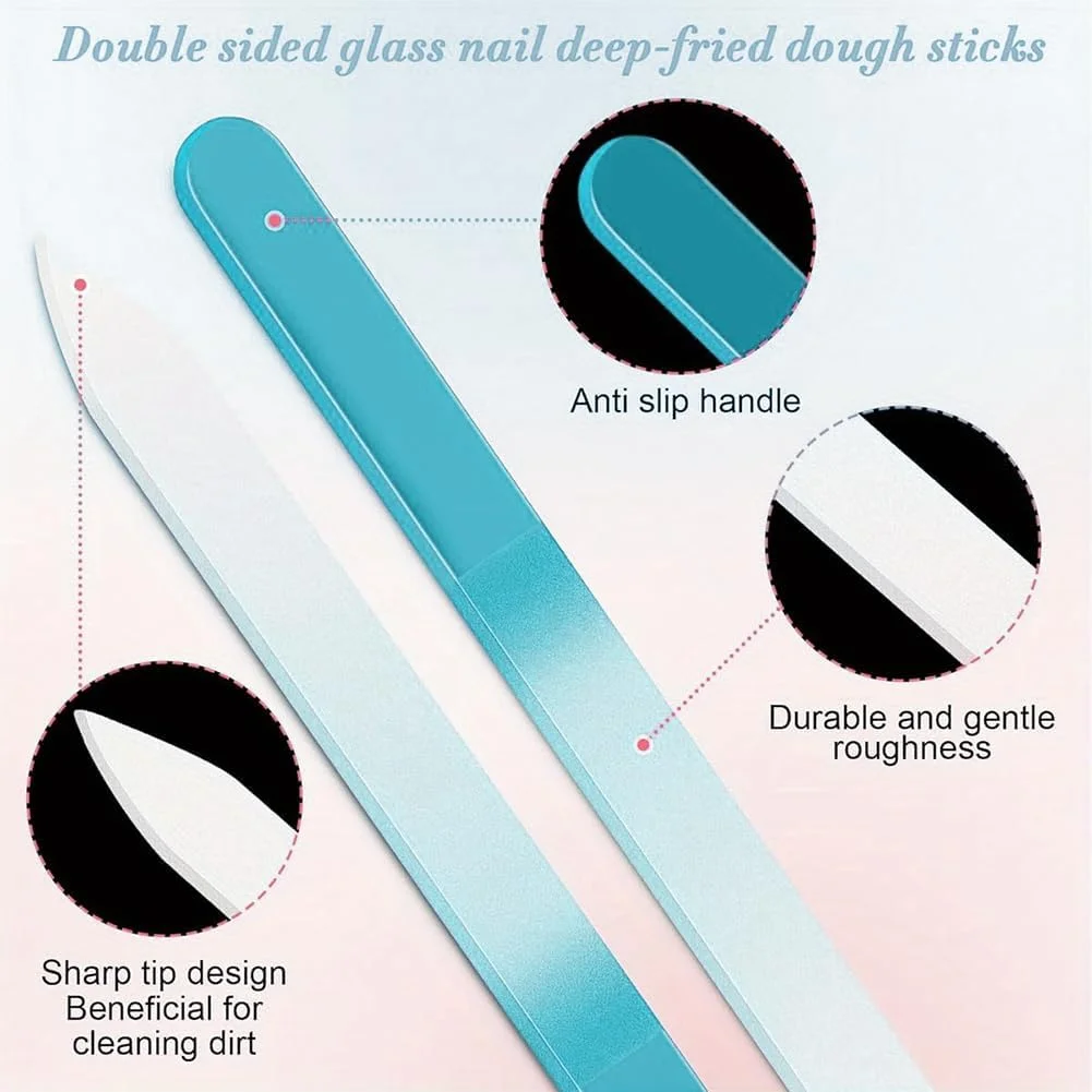 سوهان ناخن شیشه ای برای ناخن های طبیعی - 1 عدد سوهان ناخن کریستالی دو طرفه با کیف، مراقبت حرفه ای مانیکور برای بانوان (آبی)