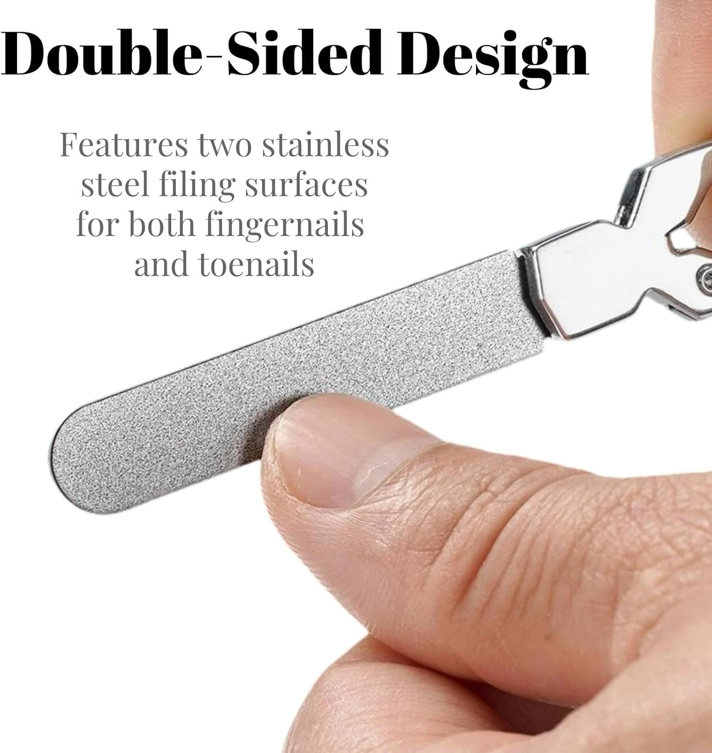 سوهان ناخن فلزی مسافرتی، دو طرفه با قلاب جاکلیدی، سوهان استیل ضد زنگ برای ناخن های دست و پا، نقره ای