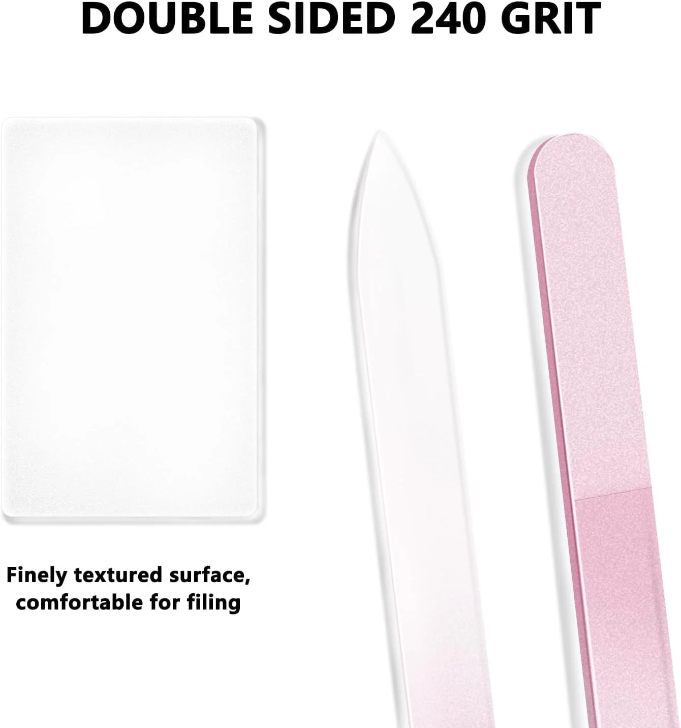 سوهان ناخن شیشه ای کریستالی حرفه ای، بسته 3 عددی - سوهان ناخن دو طرفه با دانه بندی 240 به همراه کیف محافظ، ابزار مانیکور قابل استفاده مجدد برای زنان و دختران در خانه و سالن (صورتی/سبز/آبی)