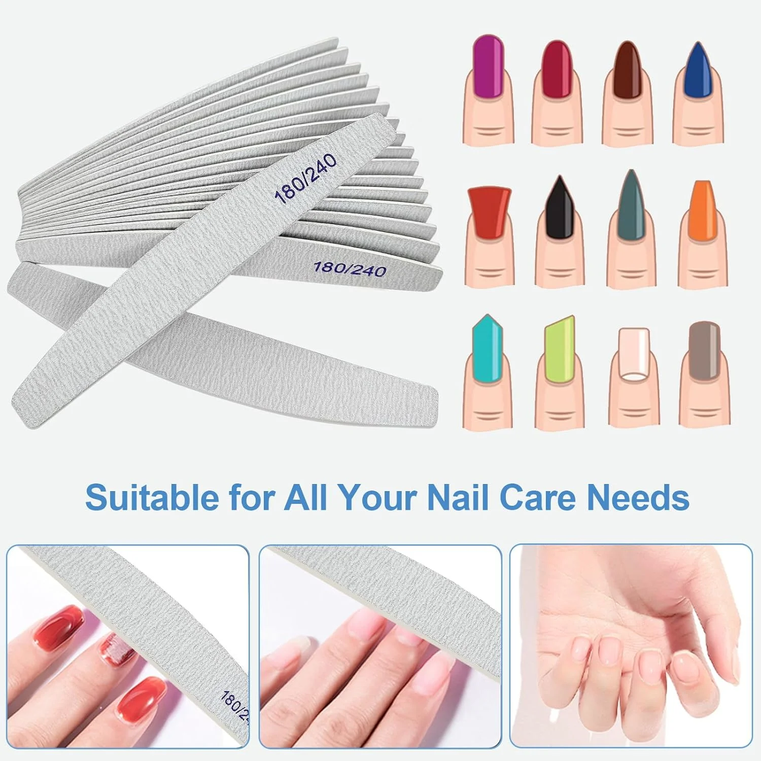 سوهان ناخن (بسته 12 عددی)، سوهان چوبی سمباده ای دو طرفه با درجه زبری 180/240، مناسب برای ناخن های طبیعی، قابل استفاده مجدد، مناسب مانیکور و پدیکور، شکل منحنی سوهان ناخن (بسته 12 عددی)، سوهان چوبی سمباده ای دو طرفه با درجه زبری 180/240، مناسب برای ناخن های طبیعی، قابل استفاده مجدد، مناسب مانیکور و پدیکور، شکل منحنی