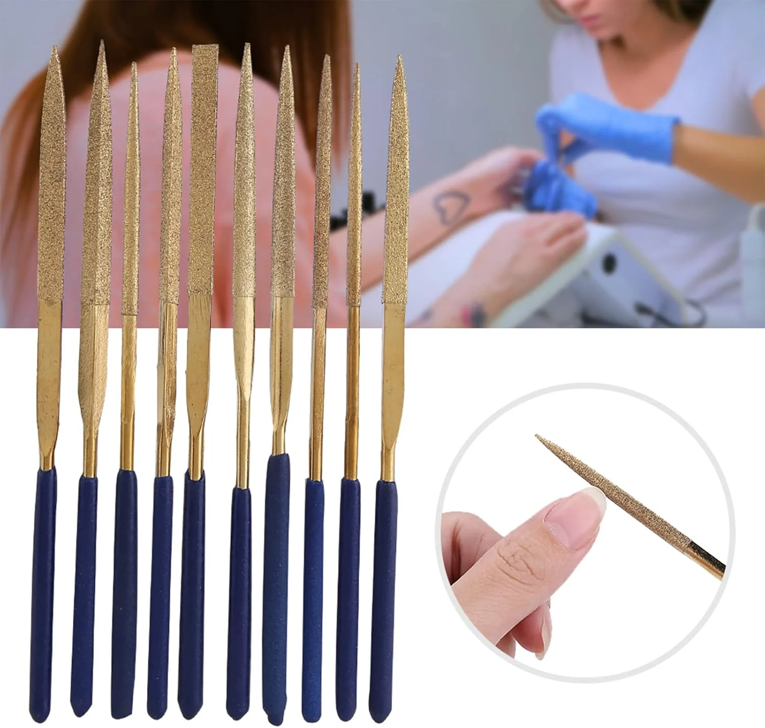 سوهان ناخن، مجموعه ۱۰ عددی ابزار مانیکور با پوشش آلیاژی، سمباده و سوزن سوهان، ابزار تعمیر، سوهان بافر ناخن، مجموعه ابزار پدیکور