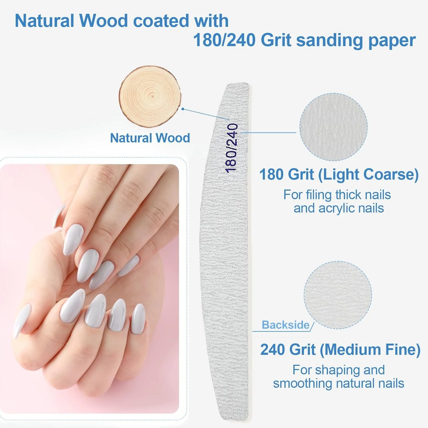 سوهان ناخن (بسته 12 عددی)، سوهان چوبی سمباده ای دو طرفه با درجه زبری 180/240، مناسب برای ناخن های طبیعی، قابل استفاده مجدد، مناسب مانیکور و پدیکور، شکل منحنی سوهان ناخن (بسته 12 عددی)، سوهان چوبی سمباده ای دو طرفه با درجه زبری 180/240، مناسب برای ناخن های طبیعی، قابل استفاده مجدد، مناسب مانیکور و پدیکور، شکل منحنی