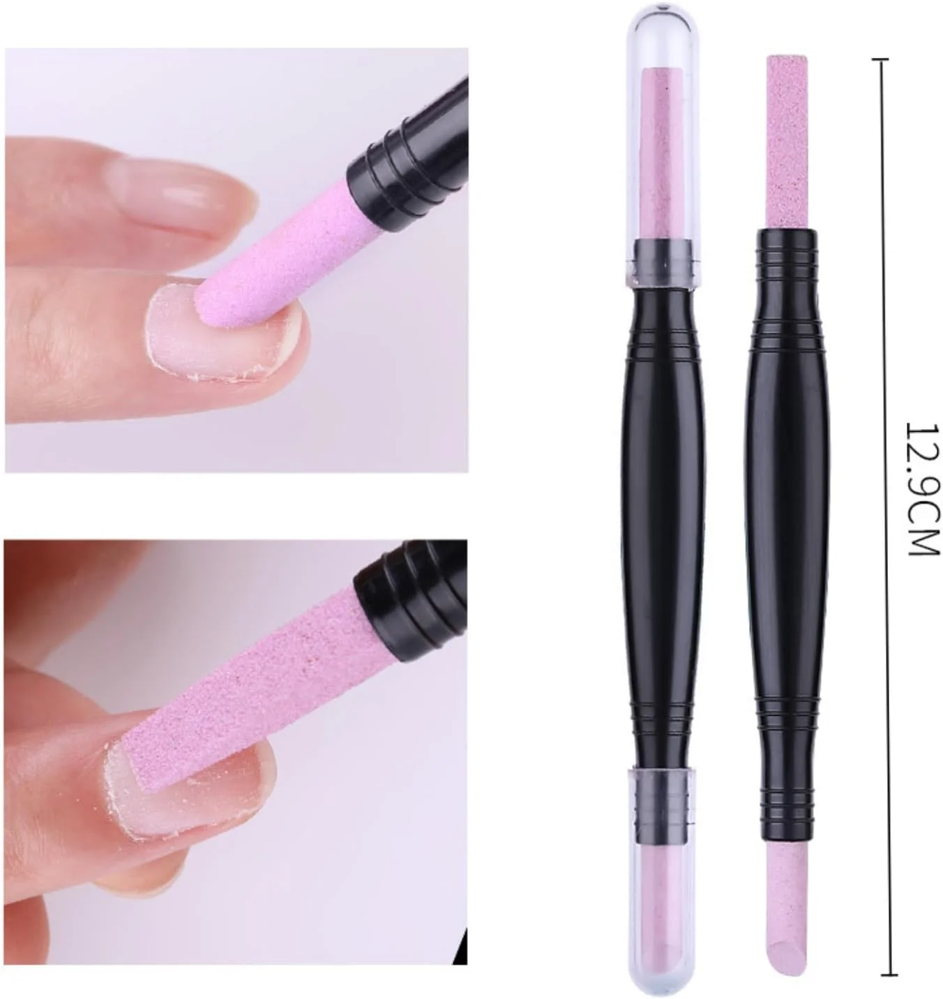 ست ۳ عددی قلم سنگ پا دو سر، قلم پولیش سنگ کوارتز طراحی ناخن، از بین برنده پوست های مرده، ابزار مانیکور و بافر مناسب برای استفاده خانگی، سالن های زیبایی و مانیکور ناخن