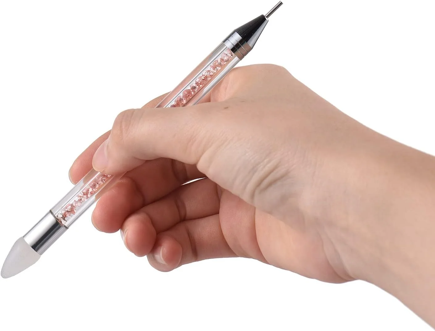 پپیسکی 1 عدد قلم طراحی ناخن دو سر با نوک سیلیکونی برای برداشتن نگین، قلم نقطه گذاری دو سر، مناسب برای برداشتن مهره، جواهر، کریستال و نگین، دارای دسته اکریلیک، ابزار طراحی ناخن