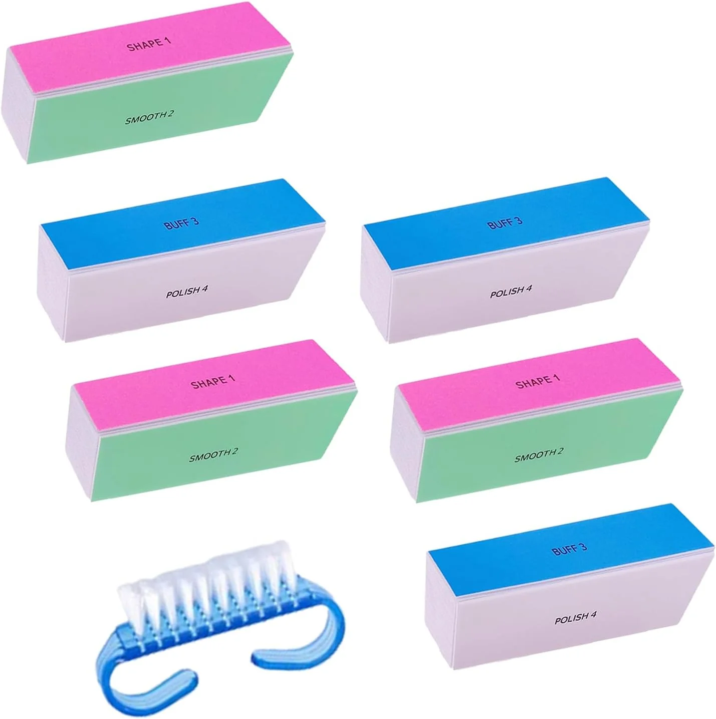 ست 6 عددی بافر ناخن 4 طرفه به همراه برس ناخن - کیت پولیش حرفه ای برای ناخن های طبیعی و اکریلیک - درخشش بیشتر برای ناخن های دست - بافرهای دانه بندی 180/600/1000/3000