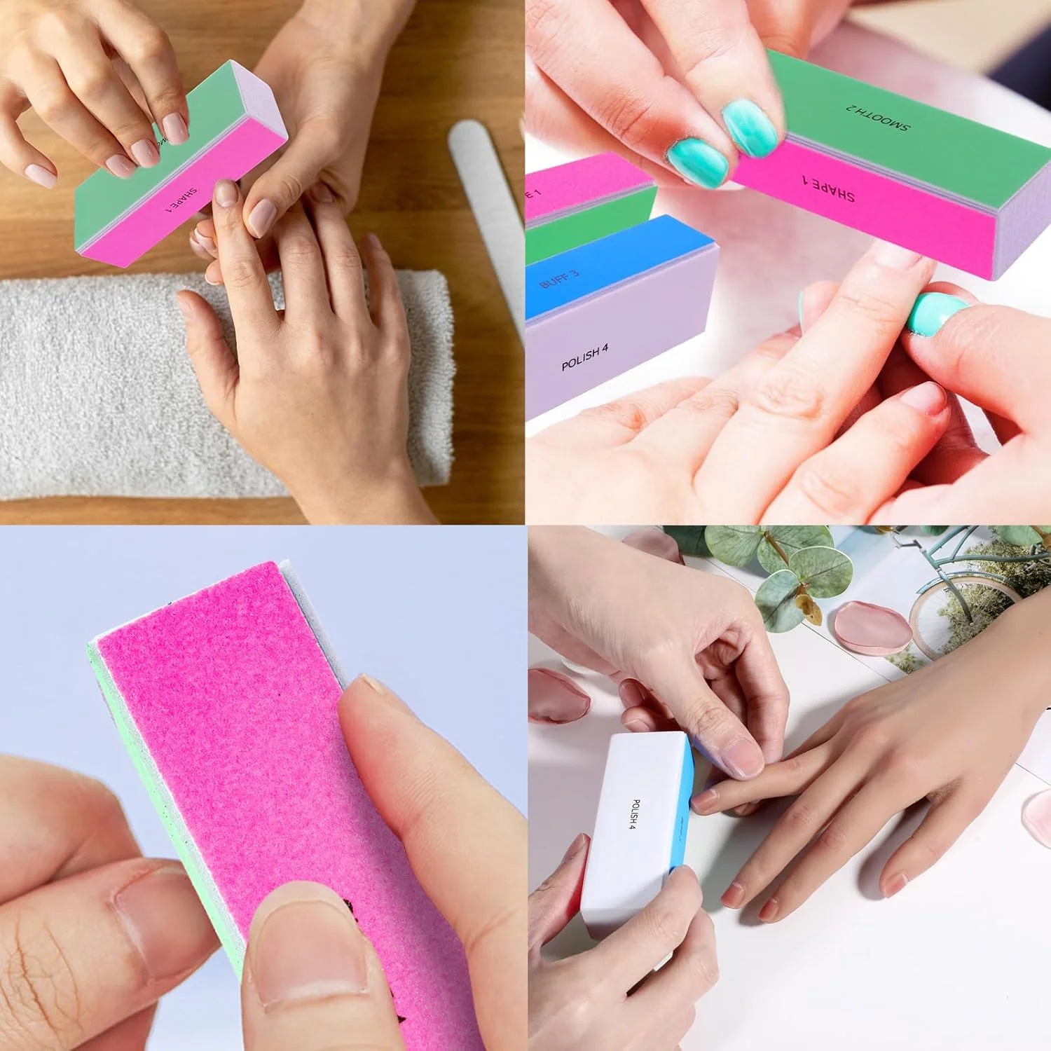 ست 6 عددی بافر ناخن 4 طرفه به همراه برس ناخن - کیت پولیش حرفه ای برای ناخن های طبیعی و اکریلیک - درخشش بیشتر برای ناخن های دست - بافرهای دانه بندی 180/600/1000/3000