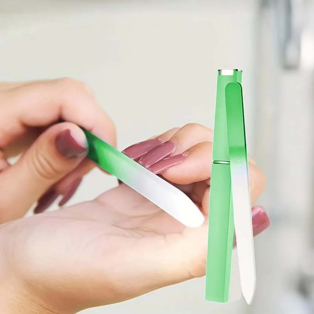 سوهان ناخن شیشه ای برای ناخن های طبیعی - 1 عدد سوهان ناخن کریستالی دو طرفه با کیف، مراقبت حرفه ای مانیکور برای خانم ها (سبز)