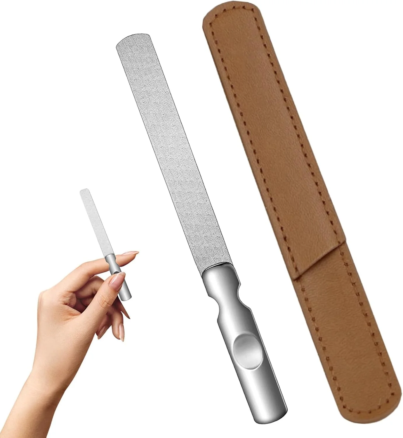 سوهان ناخن دو طرفه استیل ضد زنگ، سوهان ناخن حرفه ای و قابل استفاده مجدد برای ناخن های طبیعی با دسته ضد لغزش و کیف چرمی برای استفاده در منزل، سالن یا مسافرت (1 عدد) سوهان ناخن دو طرفه استیل ضد زنگ، سوهان ناخن حرفه ای و قابل استفاده مجدد برای ناخن های طبیعی با دسته ضد لغزش و کیف چرمی برای استفاده در منزل، سالن یا مسافرت (1 عدد)