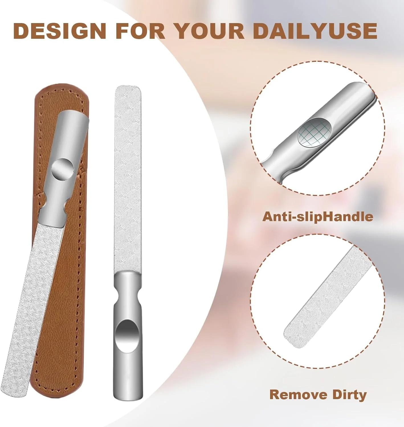 سوهان ناخن دو طرفه استیل ضد زنگ، سوهان ناخن حرفه ای و قابل استفاده مجدد برای ناخن های طبیعی با دسته ضد لغزش و کیف چرمی برای استفاده در منزل، سالن یا مسافرت (1 عدد) سوهان ناخن دو طرفه استیل ضد زنگ، سوهان ناخن حرفه ای و قابل استفاده مجدد برای ناخن های طبیعی با دسته ضد لغزش و کیف چرمی برای استفاده در منزل، سالن یا مسافرت (1 عدد)