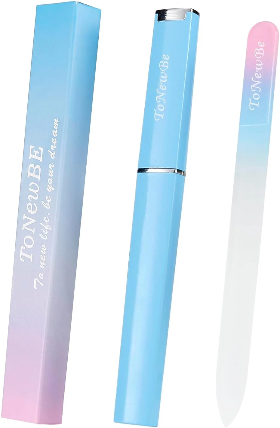 سوهان ناخن شیشه ای در جعبه، سوهان ناخن کریستالی، سوهان ناخن شیشه ای انگشت، مراقبت از ناخن مانیکور، سوهان شیشه ای چک با رنگ گرادیان، سوهان ناخن شیشه ای دو طرفه برای طراحی و مراقبت از ناخن (صورتی-آبی)