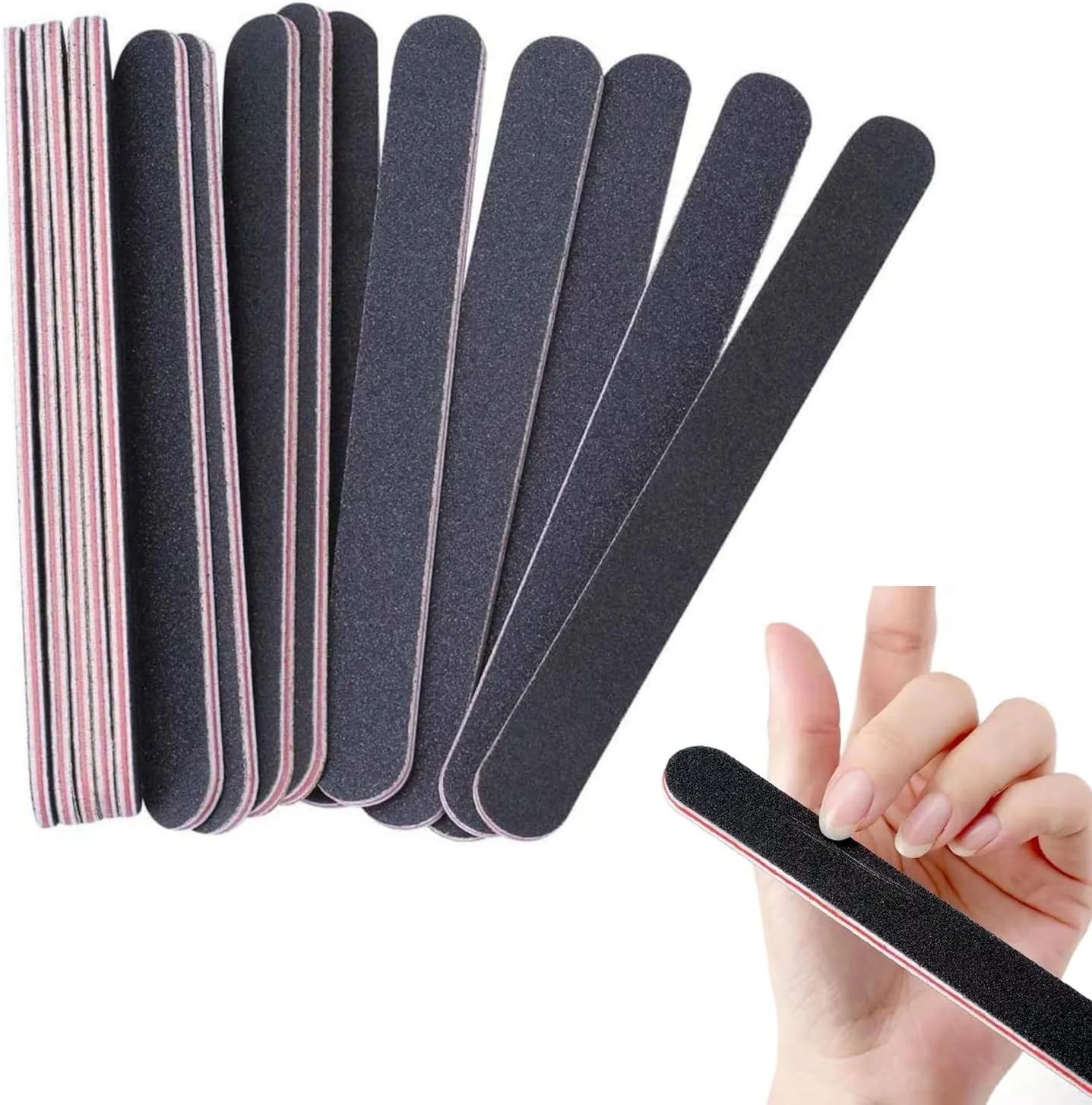 بسته 10 عددی سوهان ناخن با درجه زبری 100/180، سمباده های مشکی حرفه ای و قابل استفاده مجدد برای ناخن های اکریلیک و طبیعی، ابزار بادوام مانیکور برای شکل دهی صاف و دقیق بسته 10 عددی سوهان ناخن با درجه زبری 100/180، سمباده های مشکی حرفه ای و قابل استفاده مجدد برای ناخن های اکریلیک و طبیعی، ابزار بادوام مانیکور برای شکل دهی صاف و دقیق