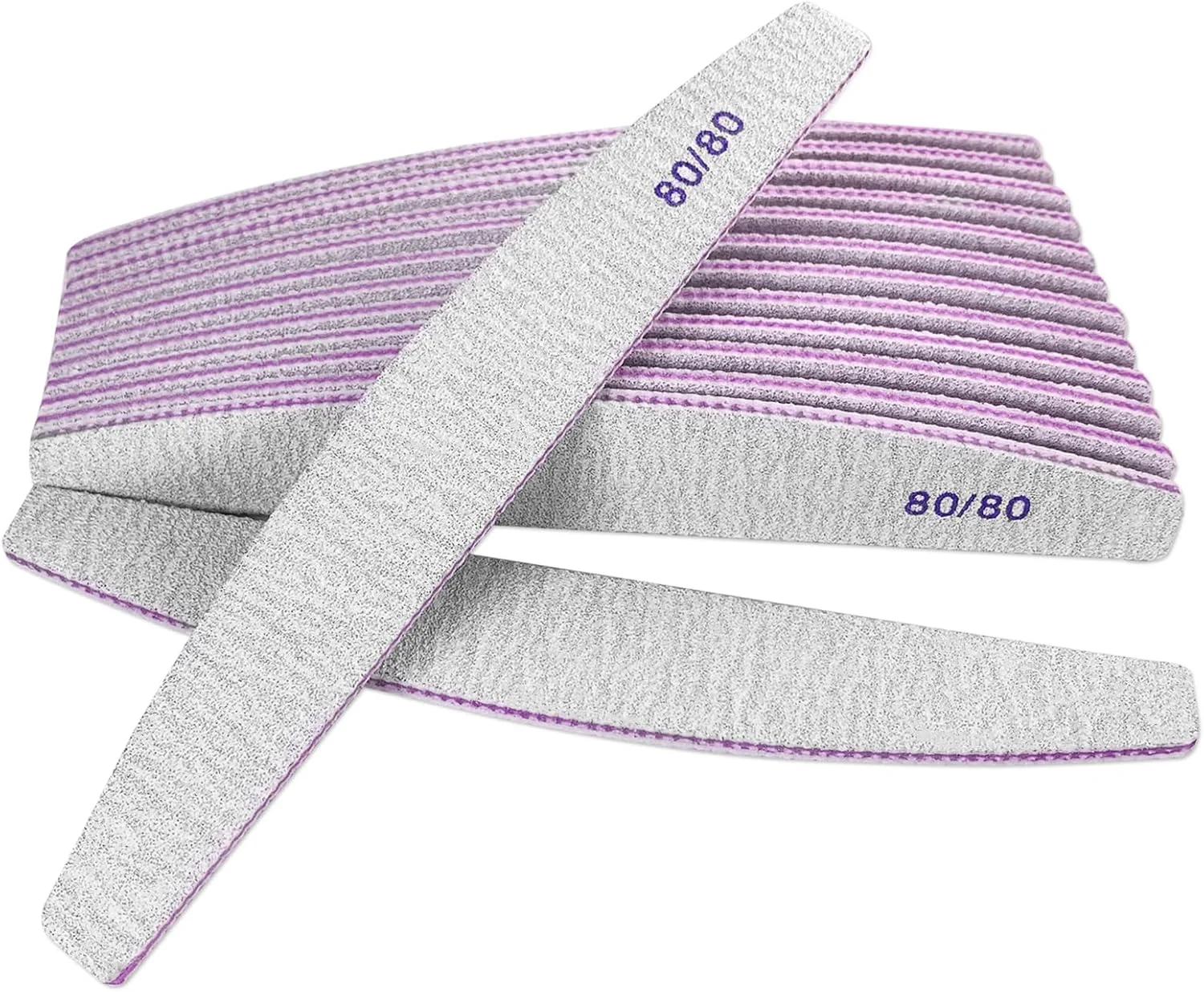 سوهان ناخن گریت 80/80 (بسته 10 عددی)، تخته سنباده برای ناخن های اکریلیک و ناخن های ژل، سوهان ناخن زبر دو طرفه گریت 80، سوهان ناخن حرفه ای قابل شستشو و استفاده مجدد، مانیکور خمیده خاکستری