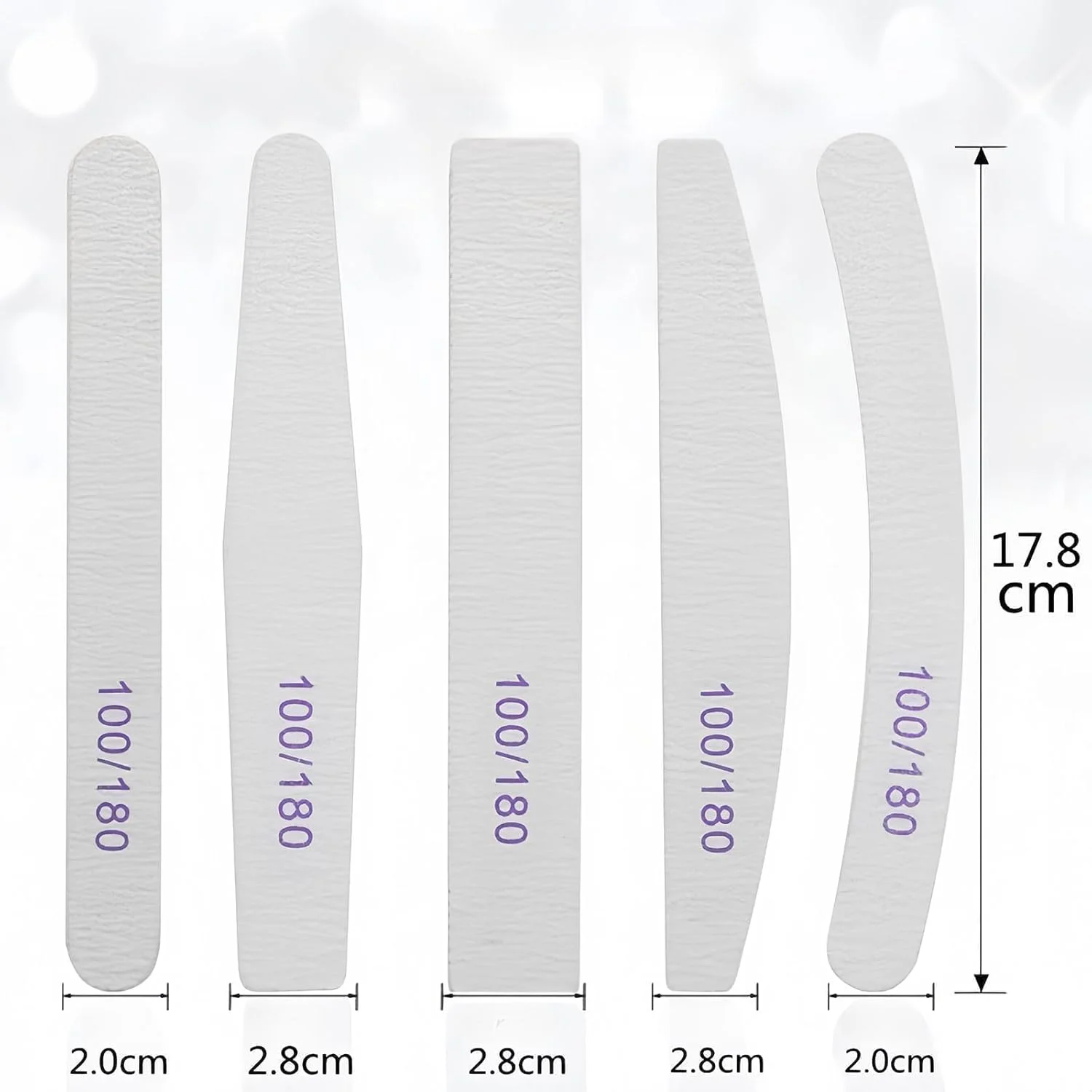 بسته 6 عددی سوهان ناخن سمباده ای ضخیم خاکستری با درجه زبری 100/180، قابل شستشو برای ناخن های صاف و لوازم بادوام شکل دهی