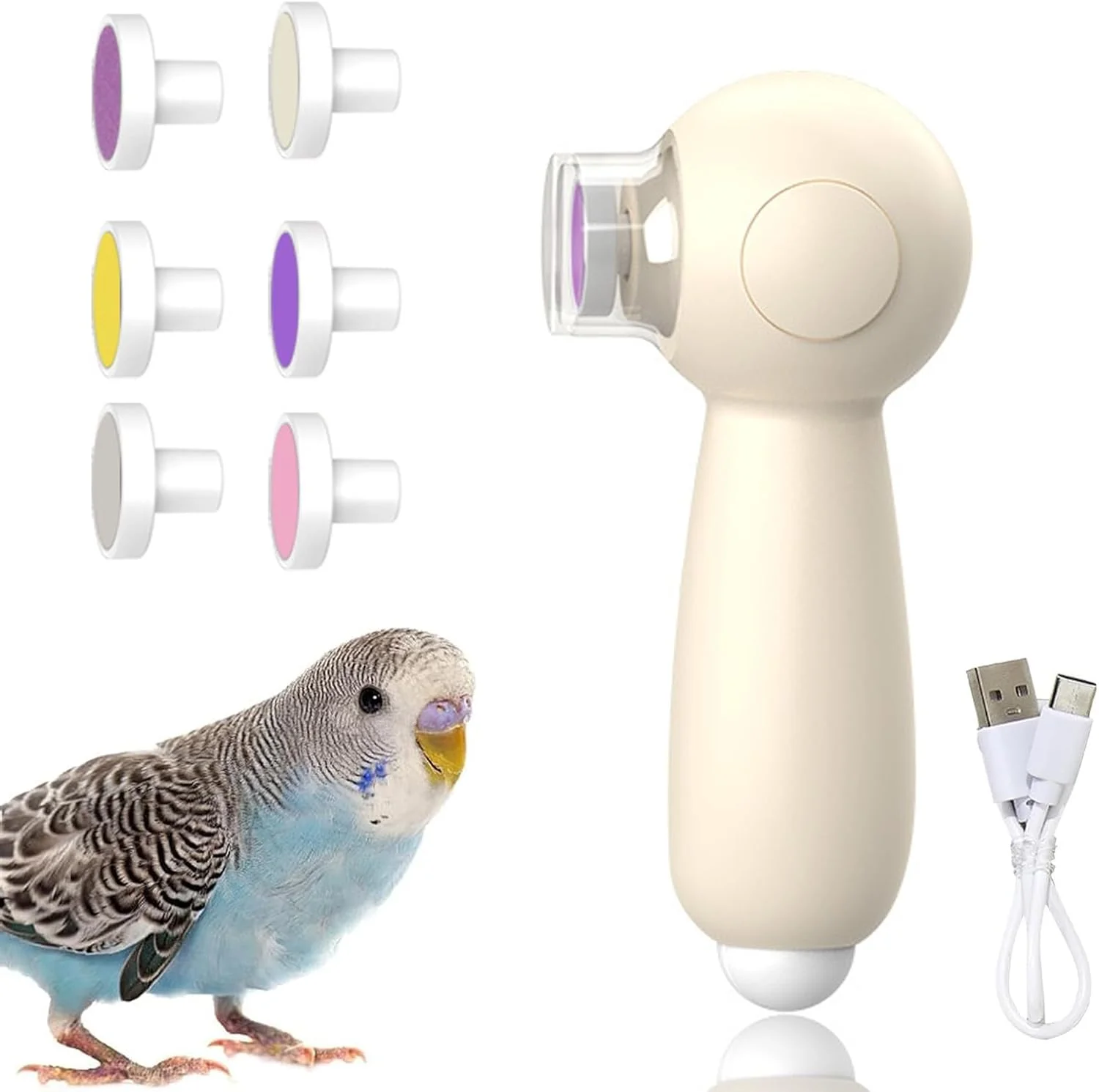 سوهان ناخن پرندگان - سوهان برقی نوک طوطی - لوازم مراقبت از پرندگان چند منظوره، ابزار نظافت پرندگان، ابزار پیرایش ناخن با 6 سر سوهان برای عروس هلندی، همستر