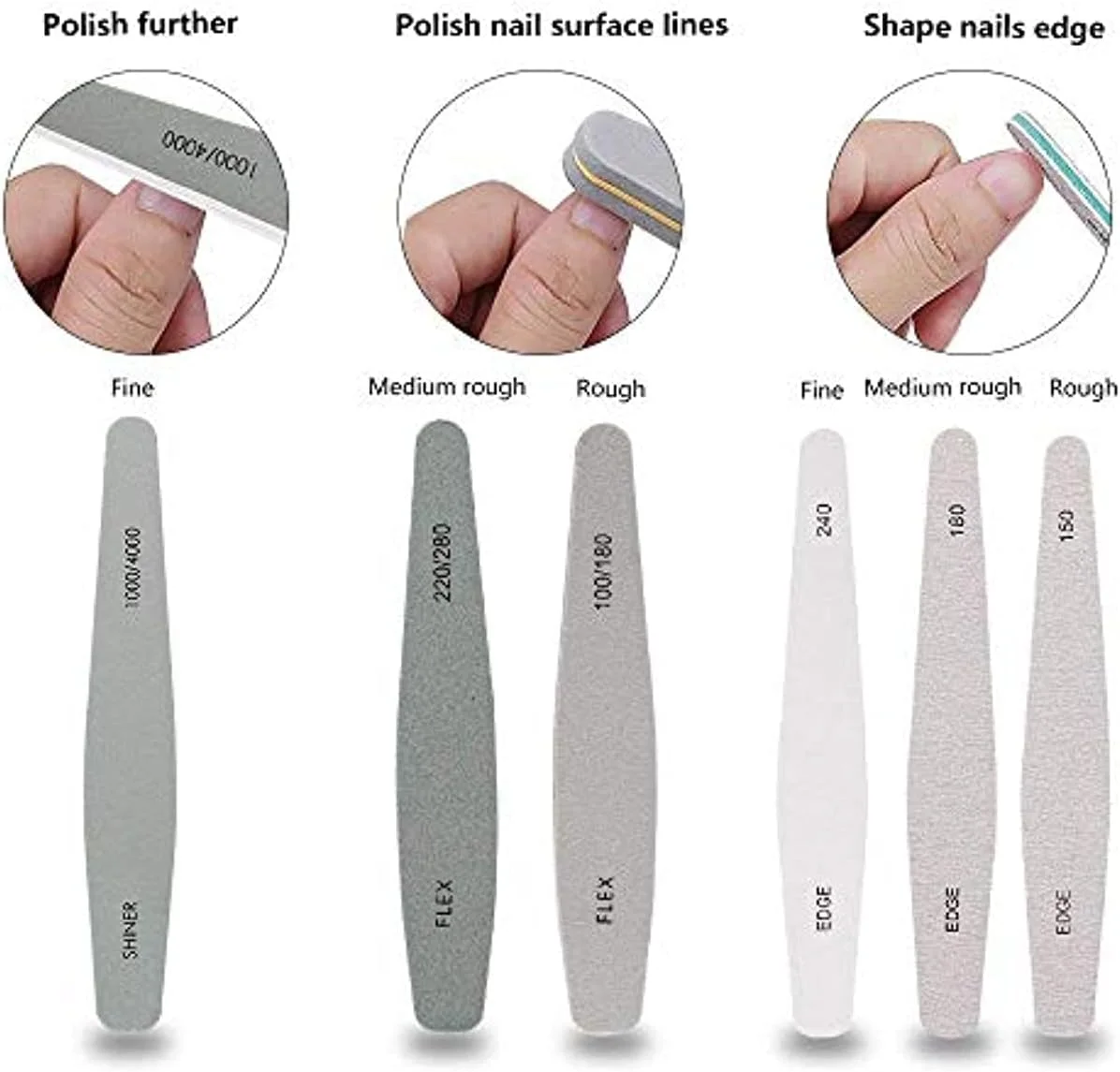 ست سوهان ناخن خاکستری - سوهان سمباده ای دو طرفه، 6 عدد سوهان طبیعی مناسب برای ناخن های دخترانه