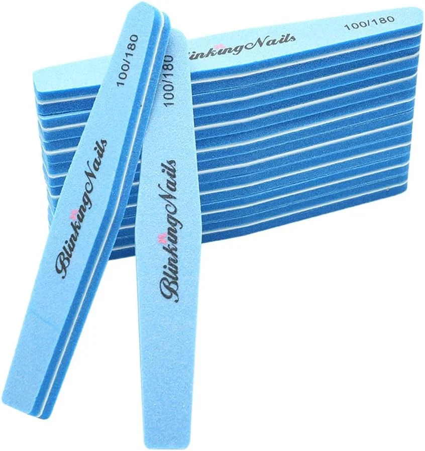 سوهان و بافرهای ناخن برای مراقبت از هنر ناخن، طراحی دو طرفه، درجه زبری 100/180، ابزار مانیکور حرفه ای، رنگ آبی آسمانی، بسته 10 عددی