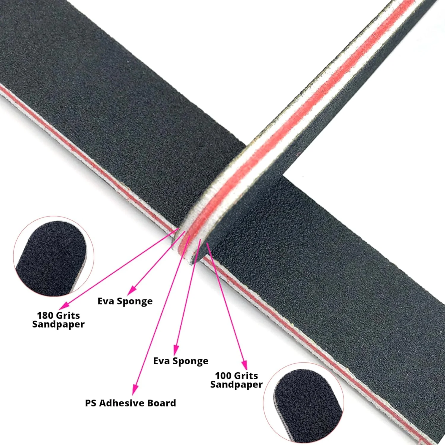 سوهان ناخن حرفه ای بسته 10 عددی درجه زبری 100/180 - ابزار مانیکور قابل استفاده مجدد برای ناخن های اکریلیک و طبیعی، مشکی